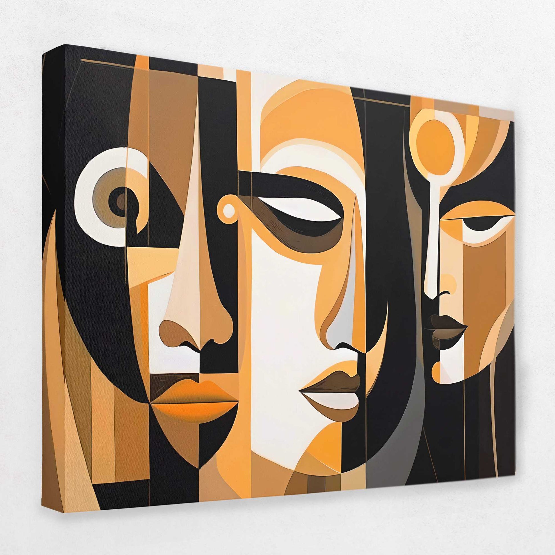 Human Embrace - Black Gold and White Canvas Wall Art