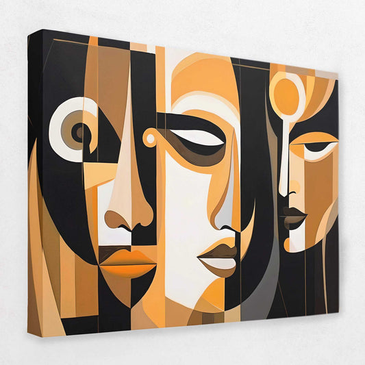 Human Embrace - Black Gold and White Canvas Wall Art