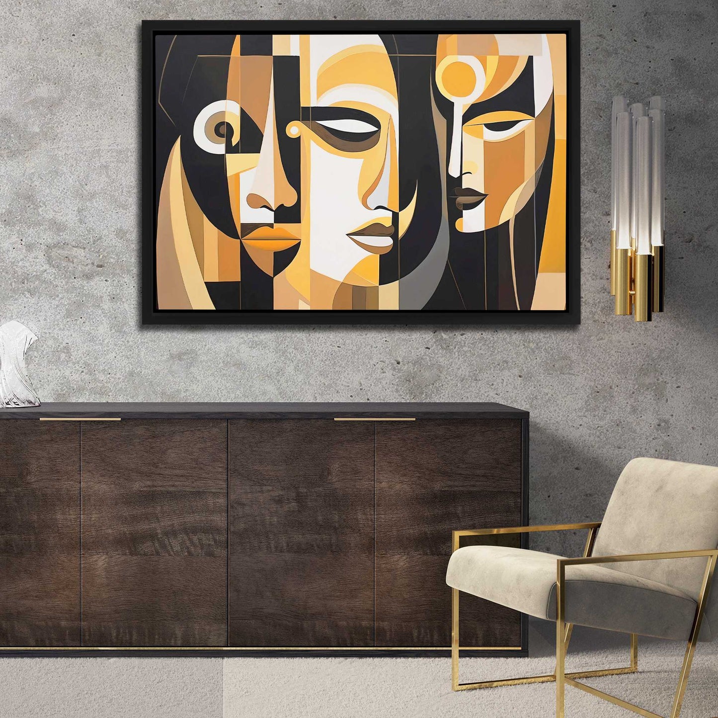 Human Embrace - Black and Gold Wall Art for Living Room