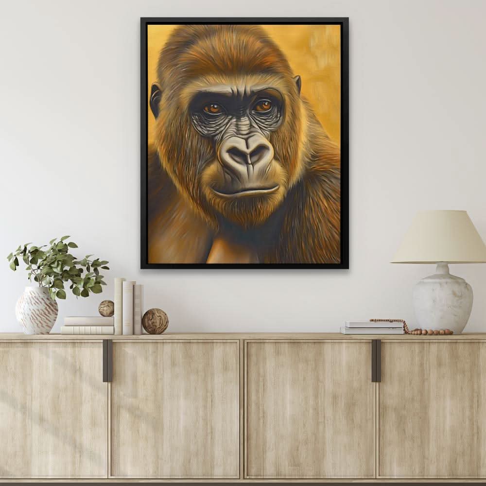 Humble Gold Ape - Oversized Animals Canvas Wall Art