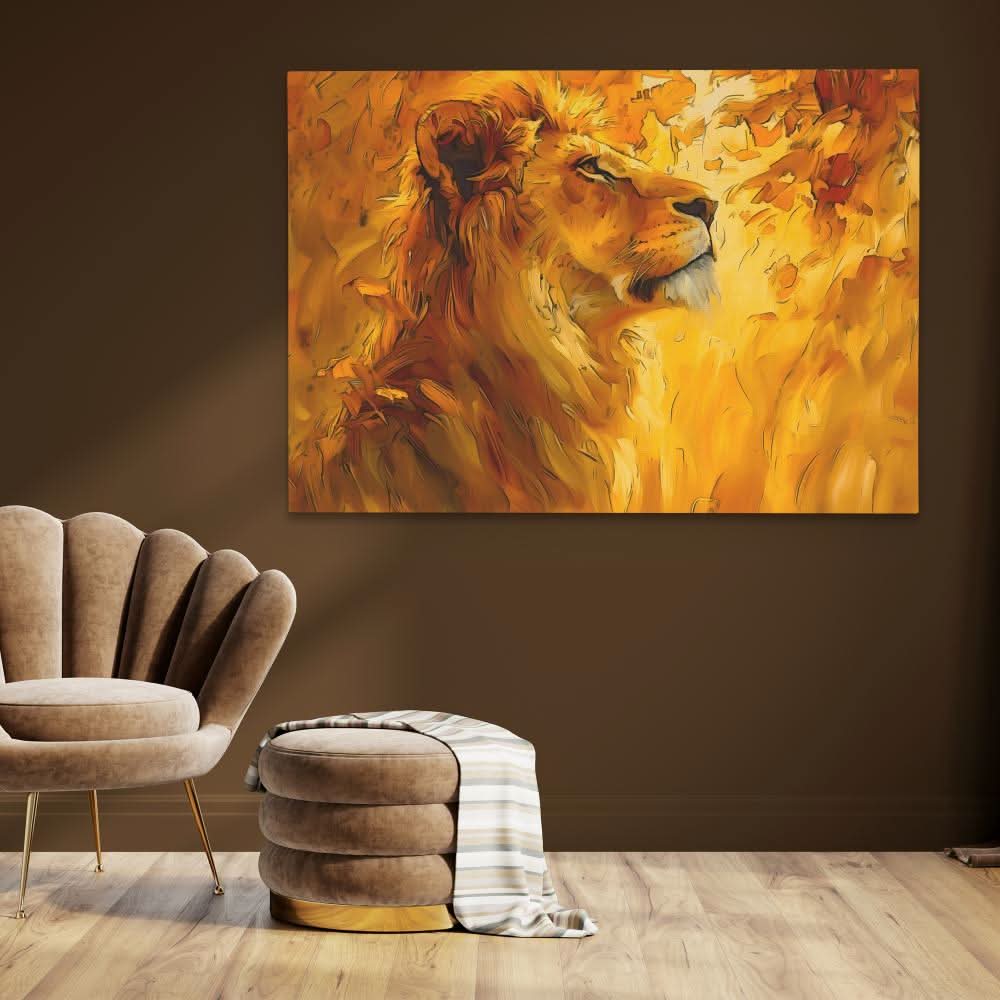 Humble Gold Lion - Modern Yellow Canvas Wall Art
