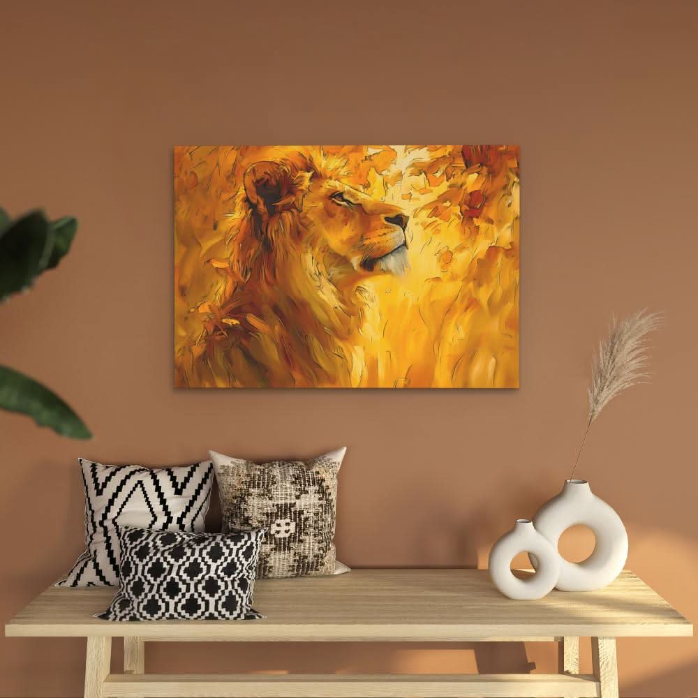 Humble Gold Lion - Abstract Wall Art in Black Frame