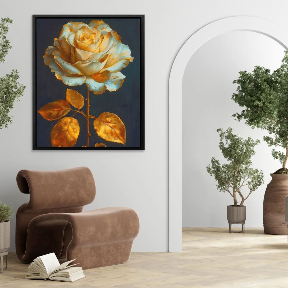 Humble Rose - Black and Gold Wall Art for Dining Room