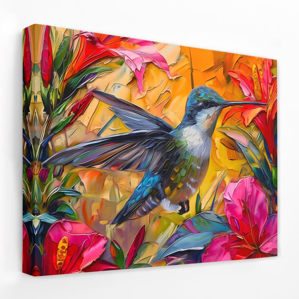 Hummingbird Feeding - Bird Canvas Wall Art