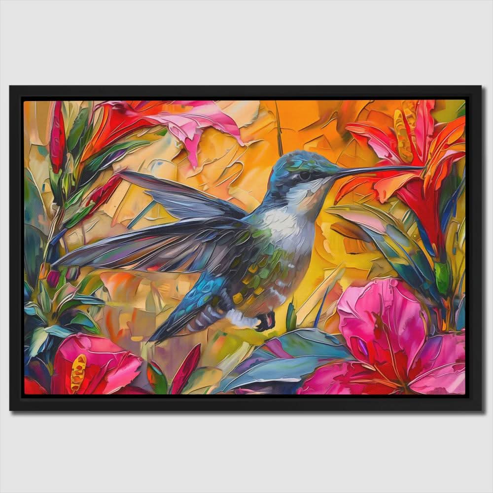Hummingbird Feeding - Colorful Wall Art for Living Room