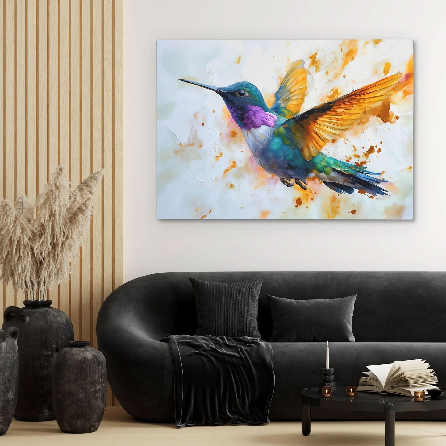 Hummingbird Fluttering - Wall Art in Black Frame