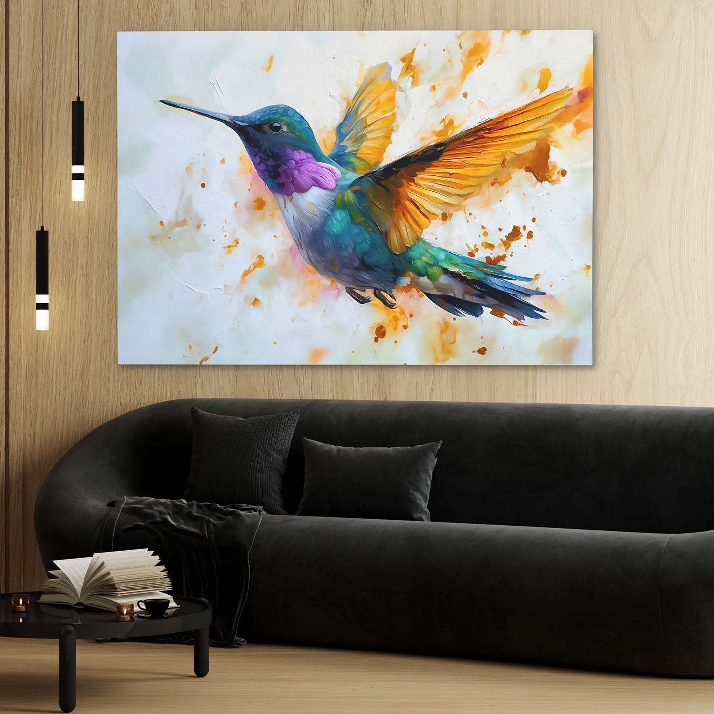 Hummingbird Fluttering - Bird Wall Art in Black Frame