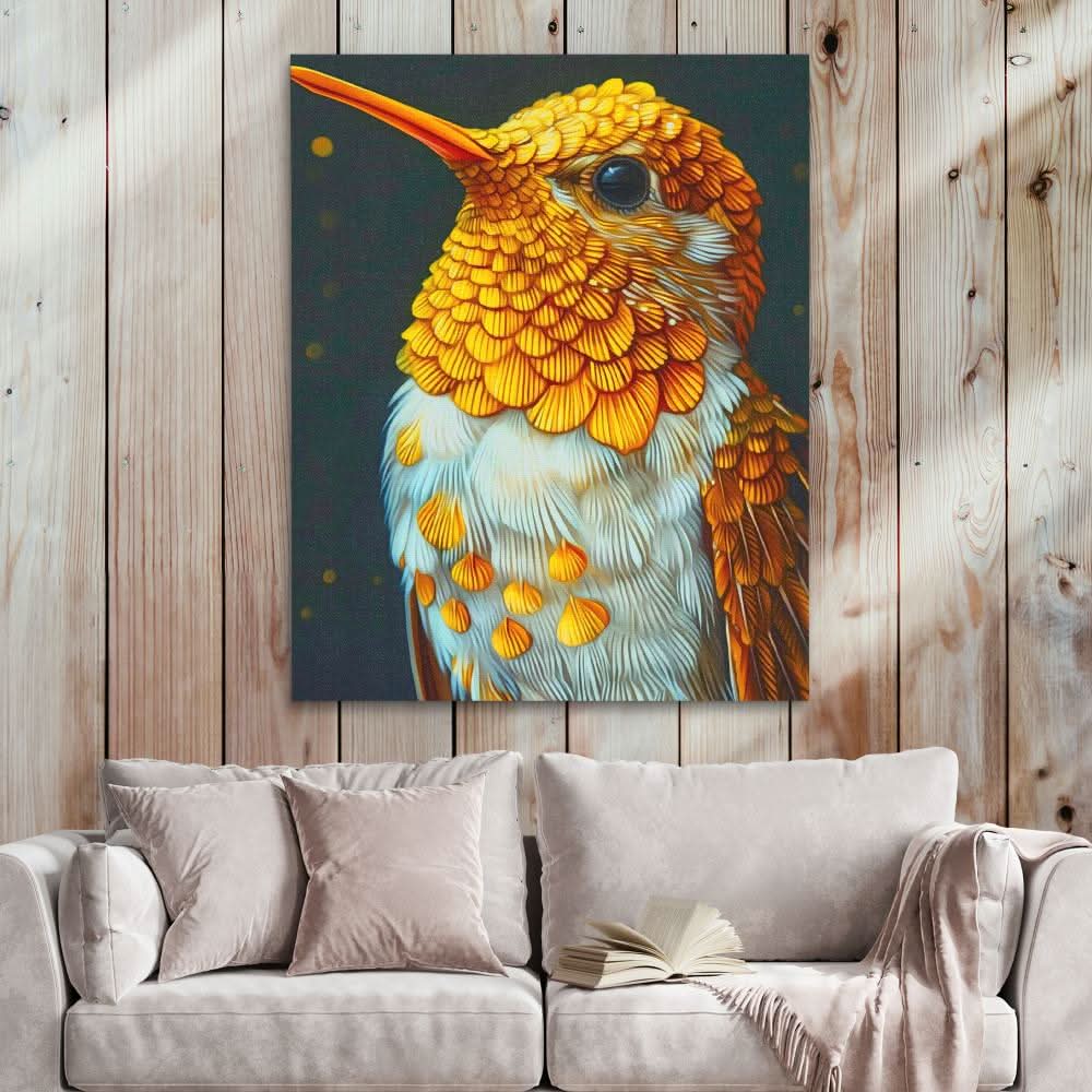 Hummingbird Gold - Modern Colorful Canvas Wall Art