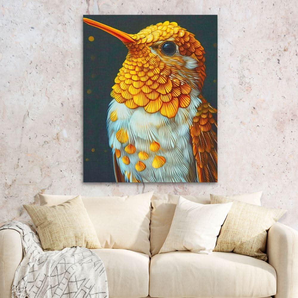 Hummingbird Gold - Modern Wall Art in Black Frame