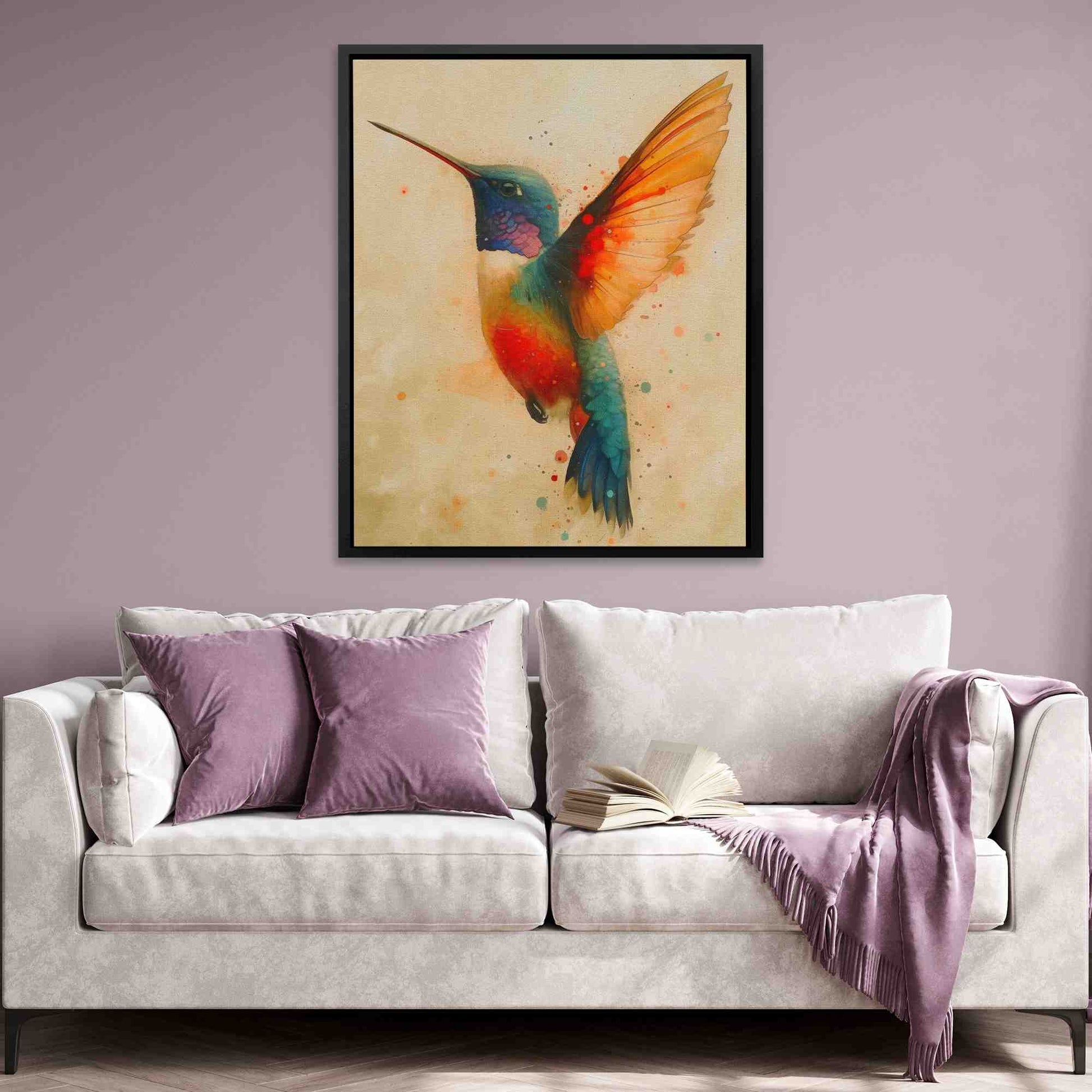 Hummingbird Watercolor - Bird Wall Art in Black Frame