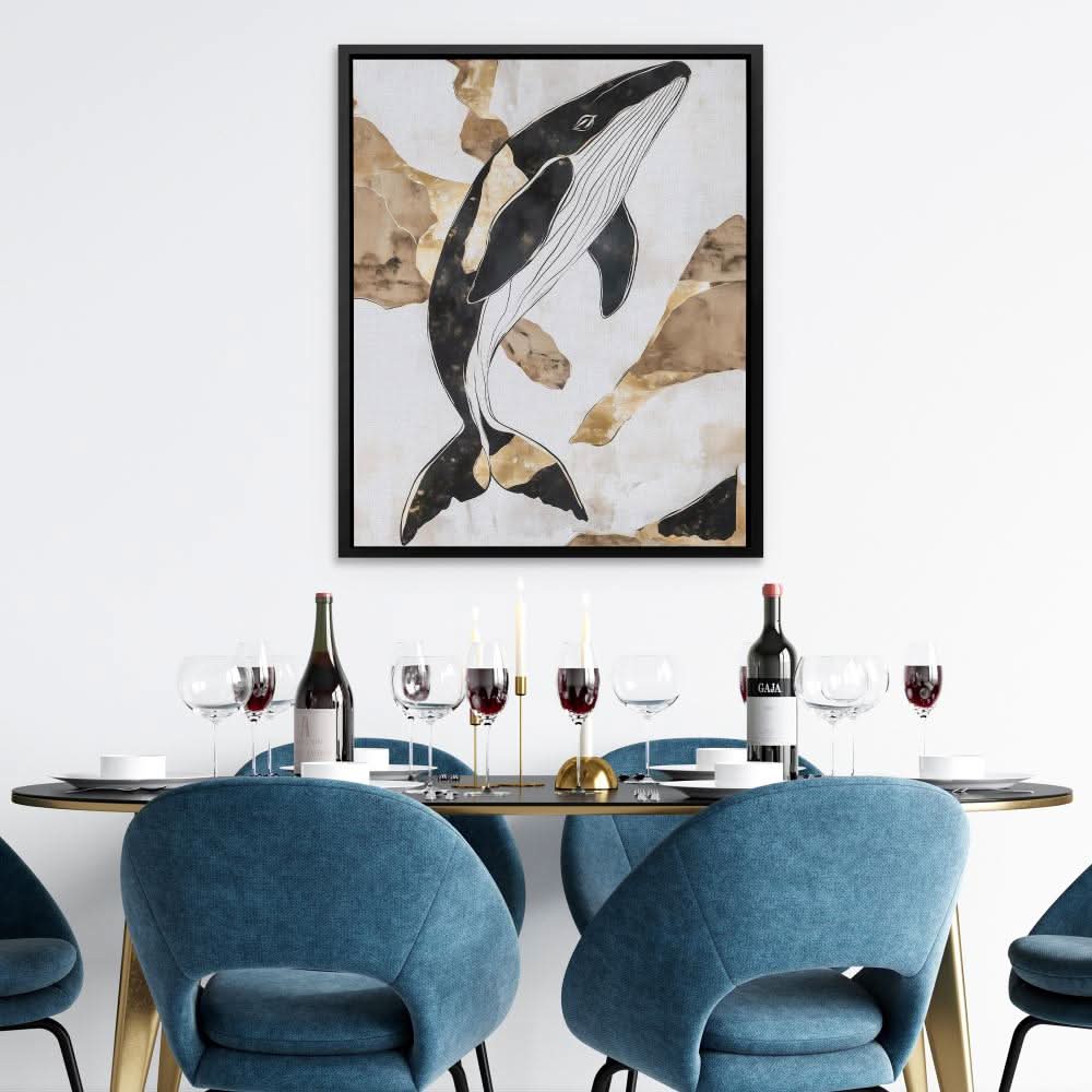 Humpback Whale Splash - Contemporary Wall Art in Black Frame