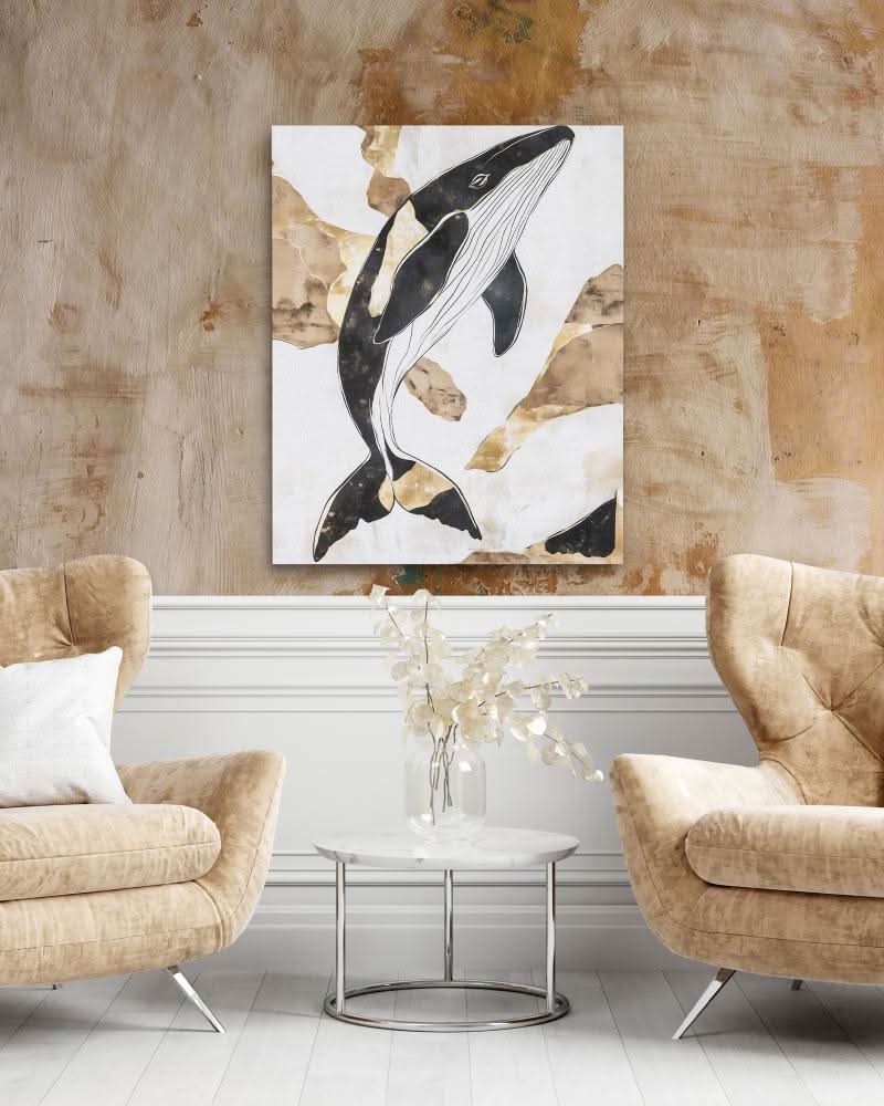 Humpback Whale Splash - Minimalist Neutral Canvas Wall Art