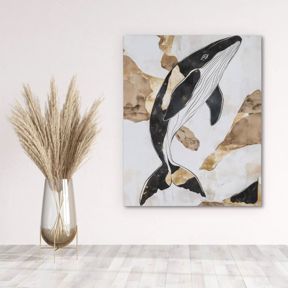 Humpback Whale Splash - Earth Tones Black and White Canvas Print