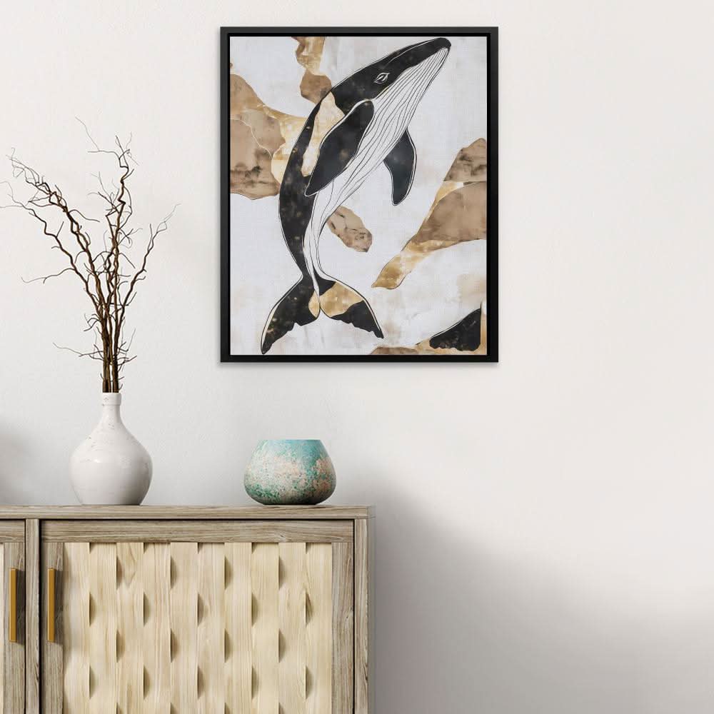 Humpback Whale Splash - Black and White Wall Art in Black Frame