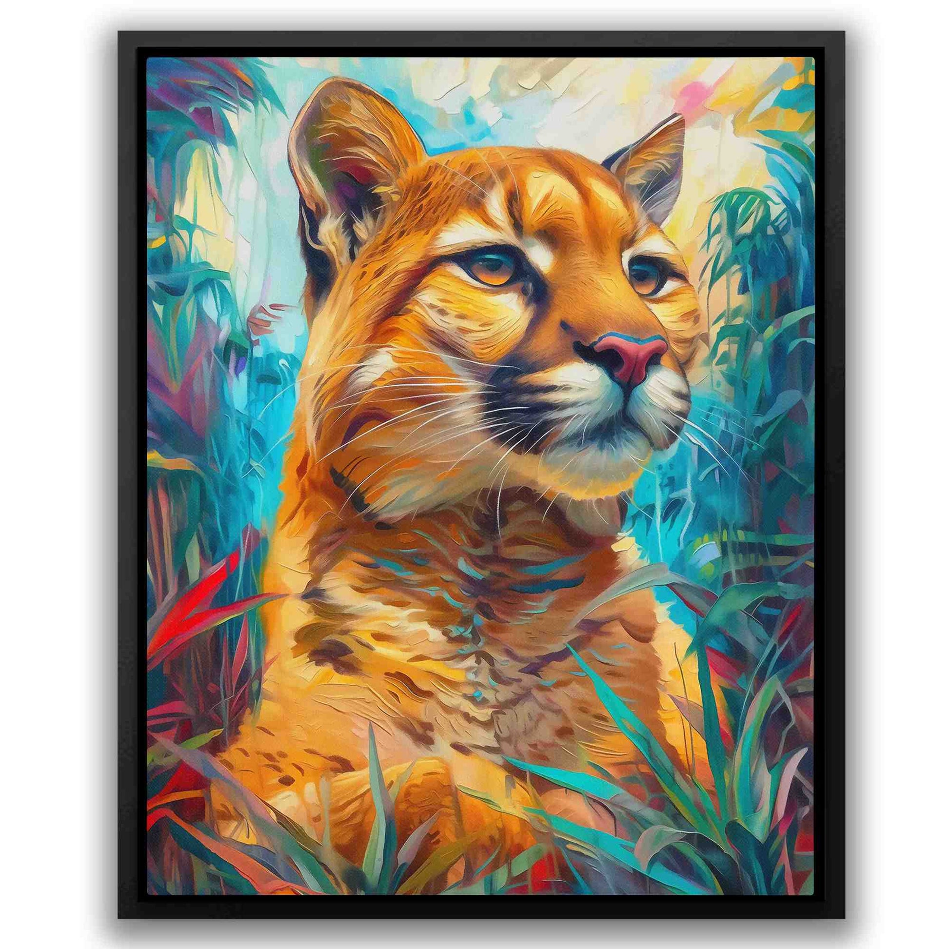 Hunting Cougar - Big Cat Wall Art in Black Frame