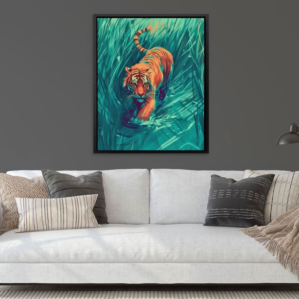 Hunting Green Tiger - Green Canvas Wall Art