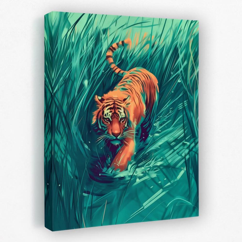 Hunting Green Tiger - Animals Canvas Wall Art