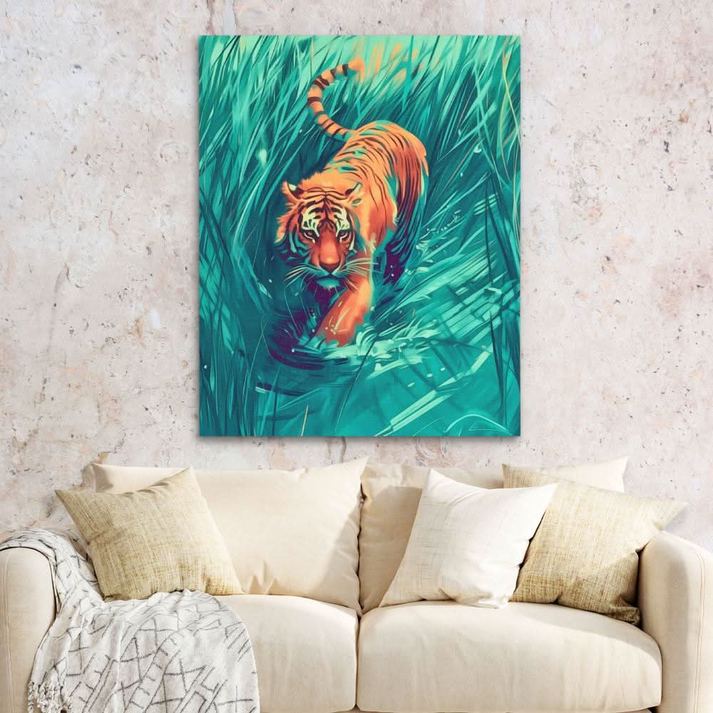 Hunting Green Tiger - Wall Art in Black Frame