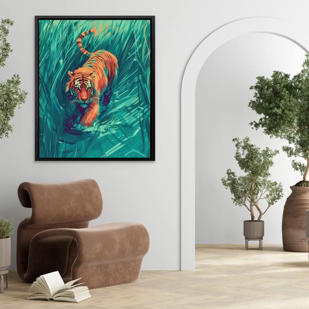 Hunting Green Tiger - Large Canvas Print