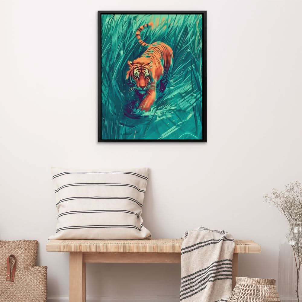 Hunting Green Tiger - Green Wall Art for Bedroom