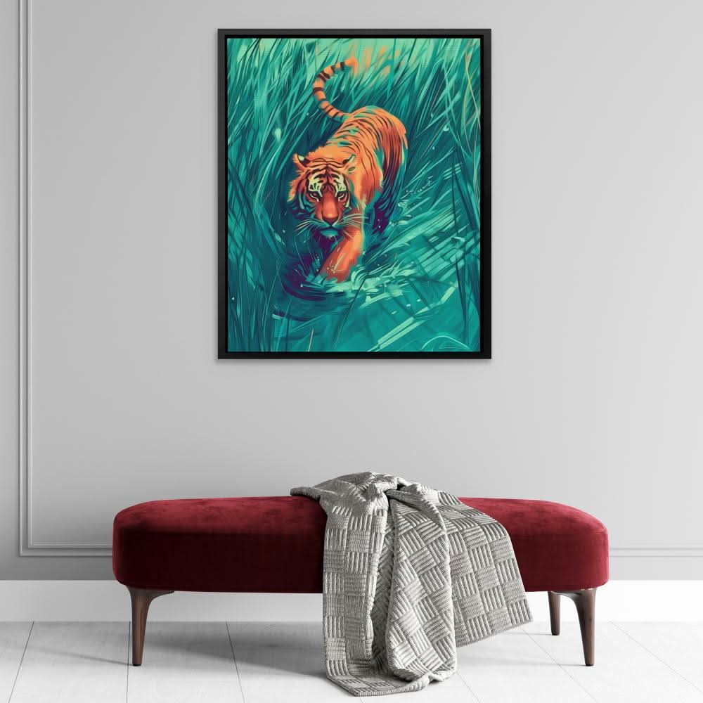 Hunting Green Tiger - Green Big Cat Canvas Print