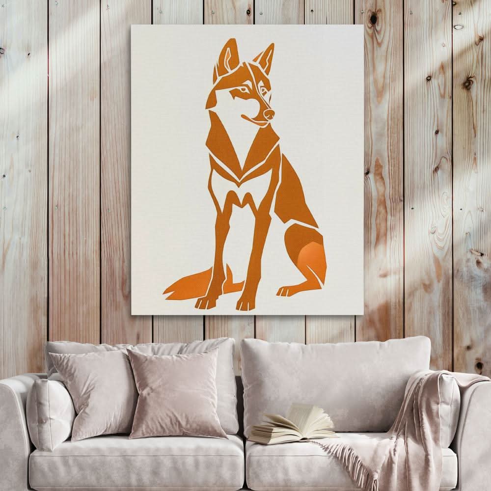 Husky Illustration - Modern Neutral Canvas Wall Art