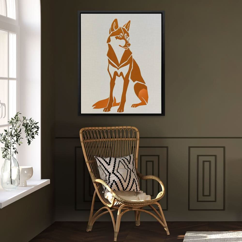 Husky Illustration - Brown Wall Art for Living Room