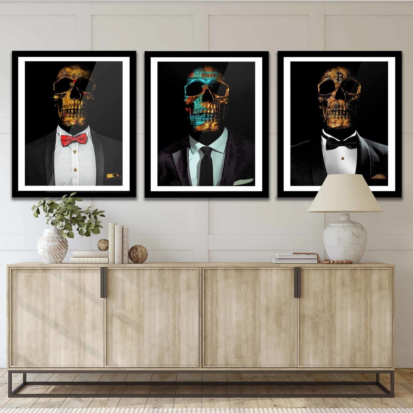 Hustler Skulls 3 Piece Semi-gloss Print Set - Entrepreneur Canvas Wall Art