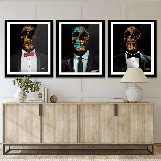Hustler Skulls 3 Piece Semi-gloss Print Set - Entrepreneur Canvas Wall Art