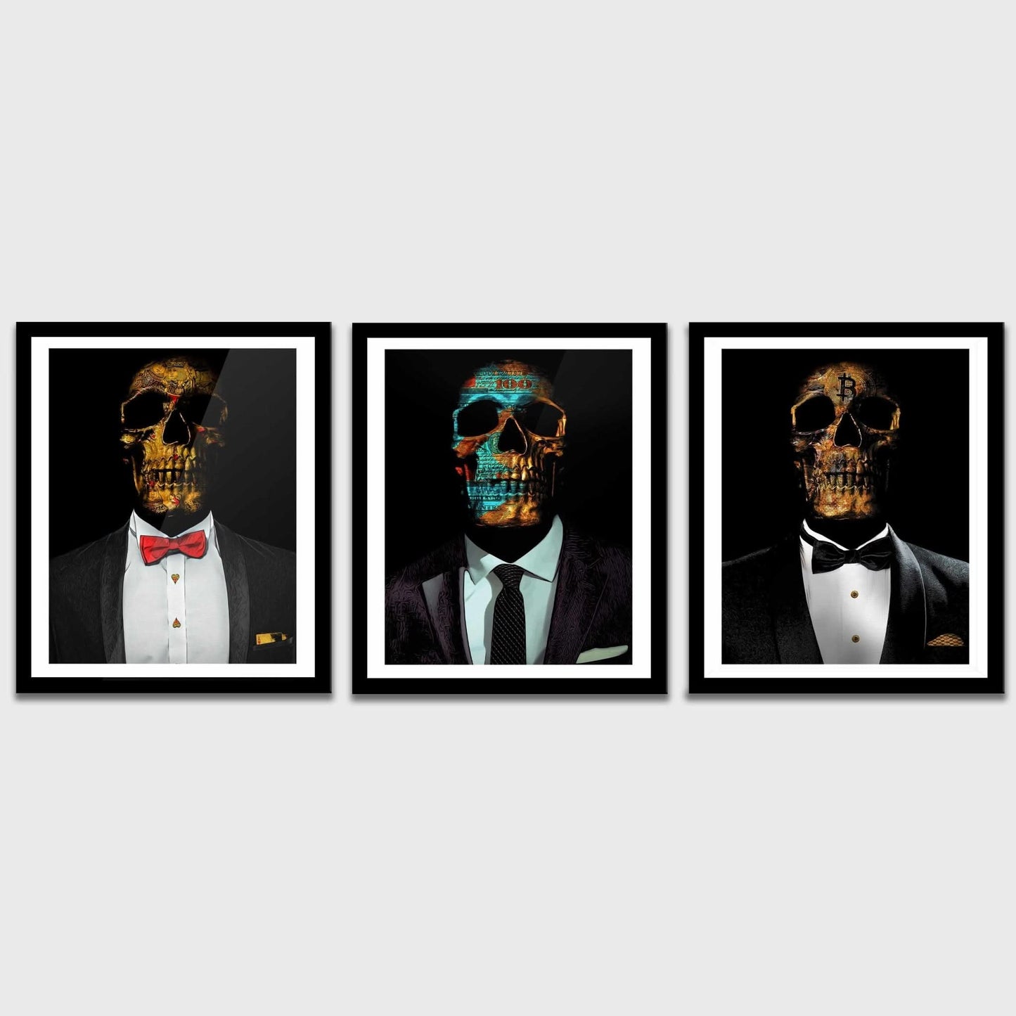 Hustler Skulls 3 Piece Semi-gloss Print Set - Canvas Wall Art