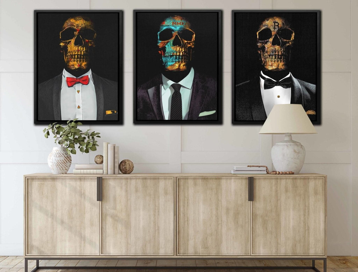Hustler Skulls 3 Piece Set - Gold Entrepreneur Canvas Print
