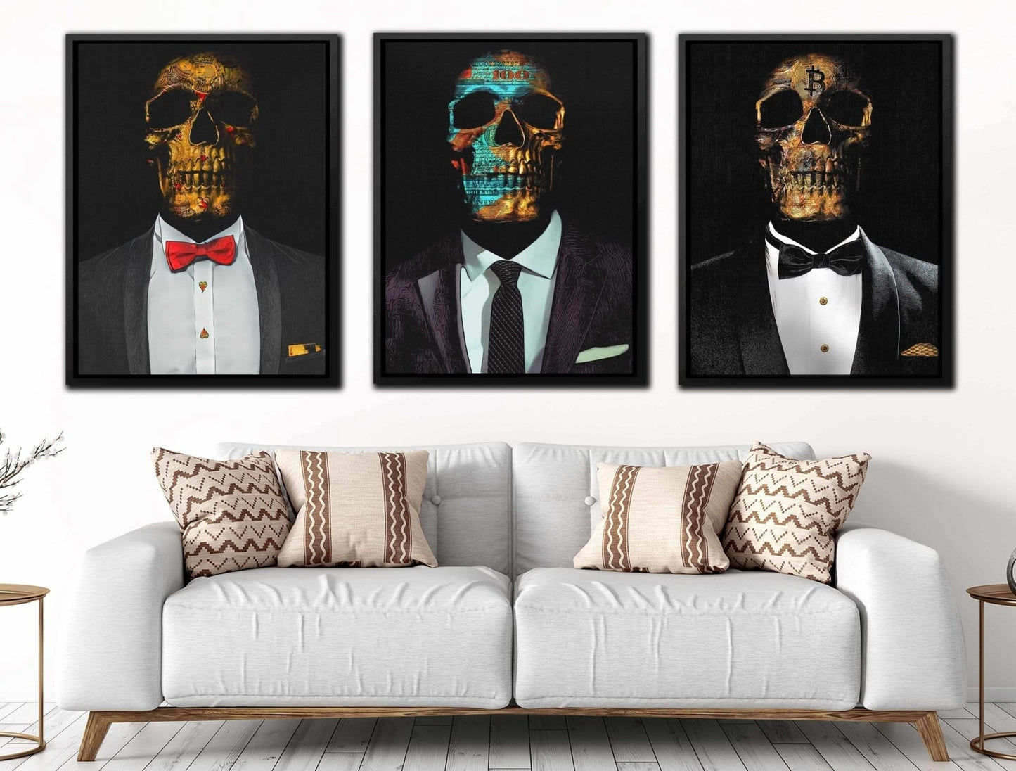 Hustler Skulls 3 Piece Set - Gold Wall Art
