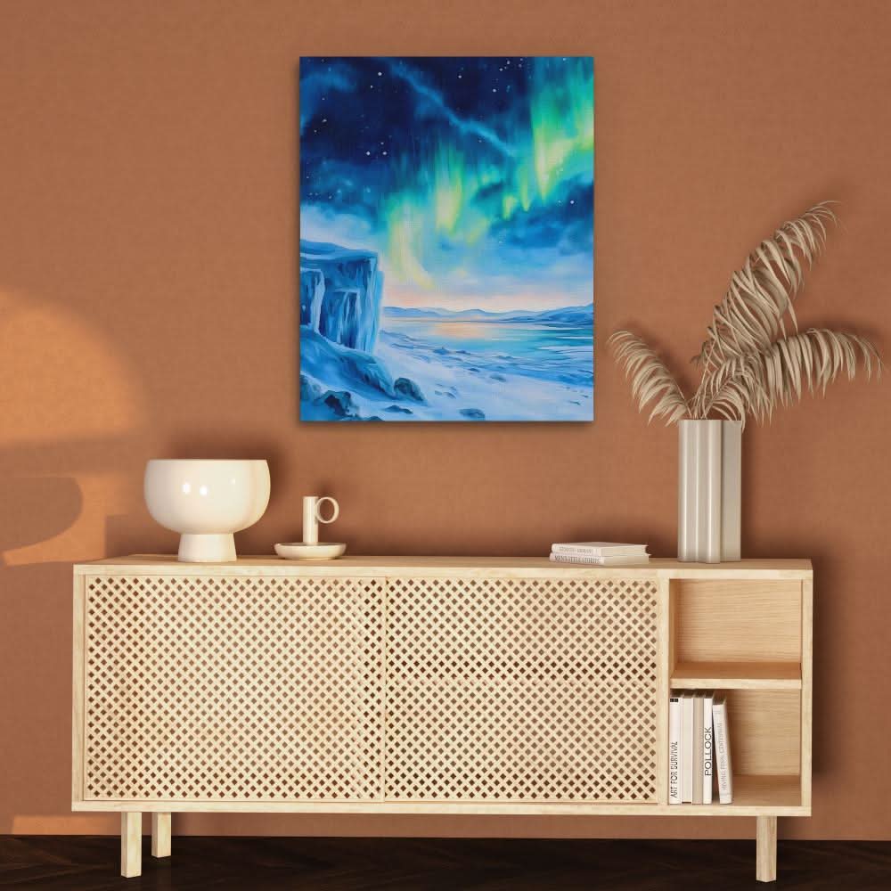 Icy Luminescence - Minimalist Wall Art in Black Frame
