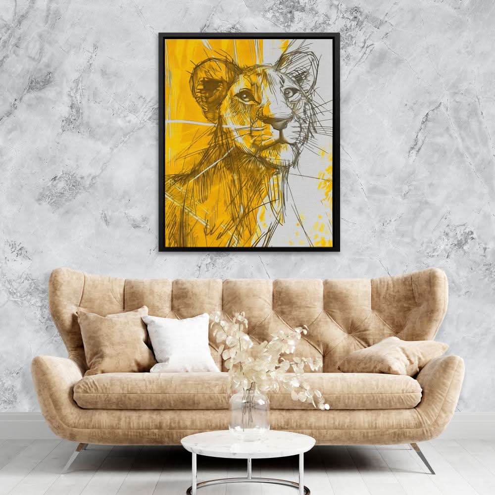 In Guardian of the Savannah - Abstract Wall Art in Black Frame