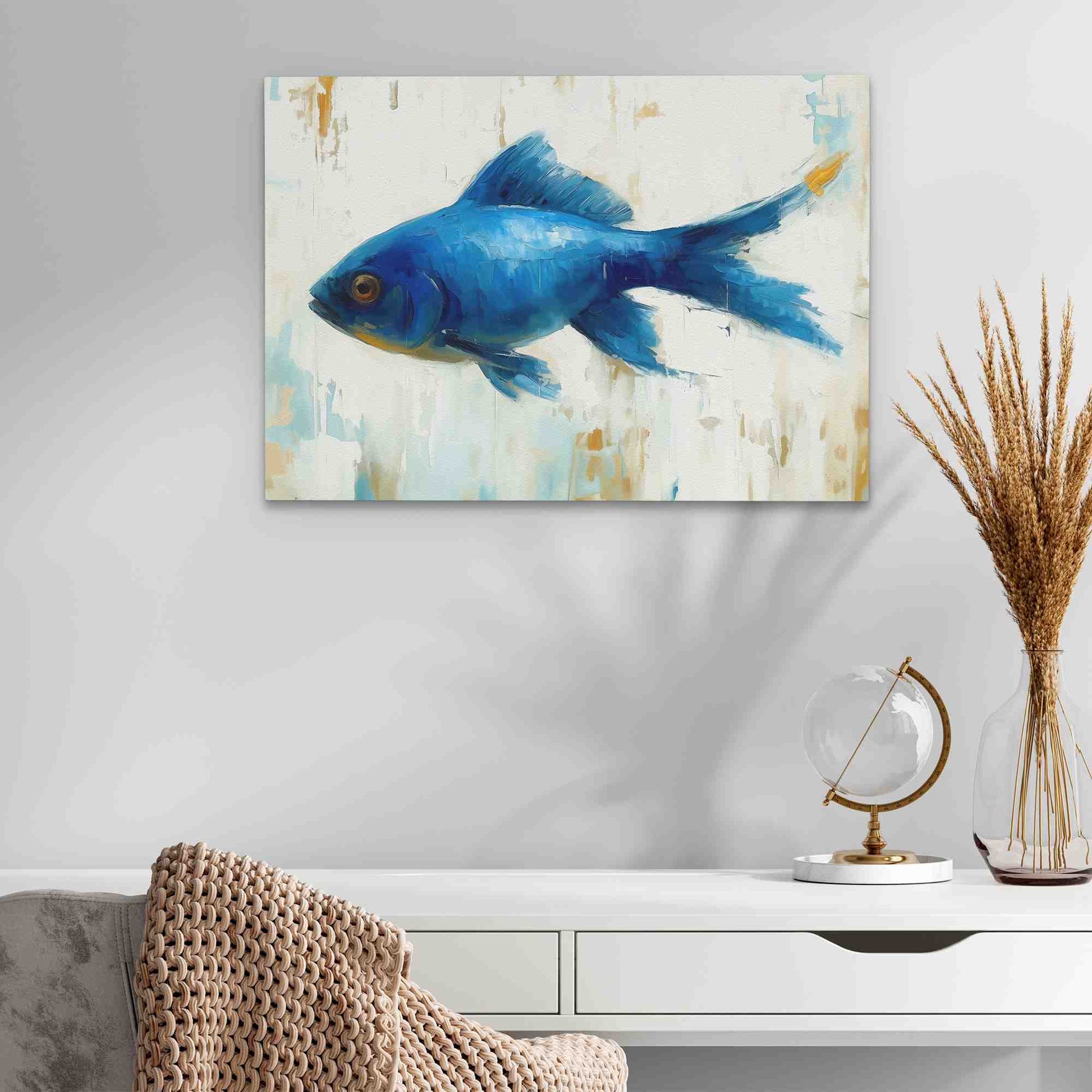 Indigo Fish - Royal Blue Art for Bathroom