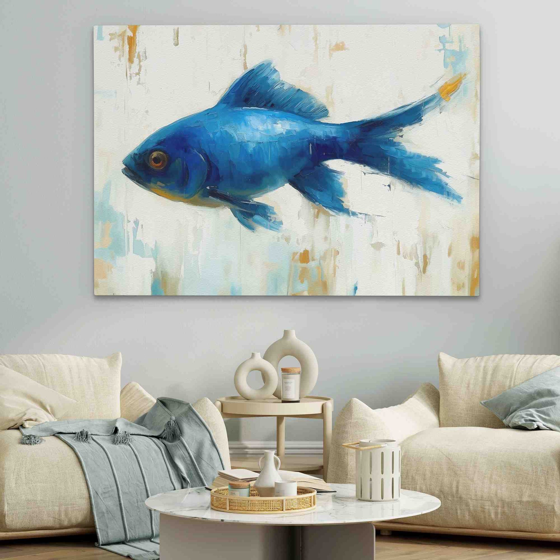 Indigo Fish - Wall Art in Black Frame
