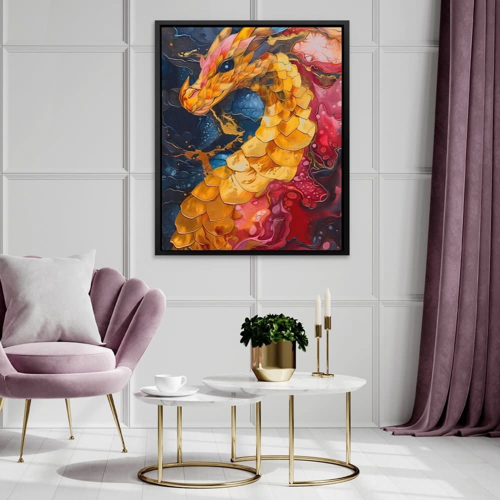 Inferno Dragon - Dragon Wall Art in Black Frame