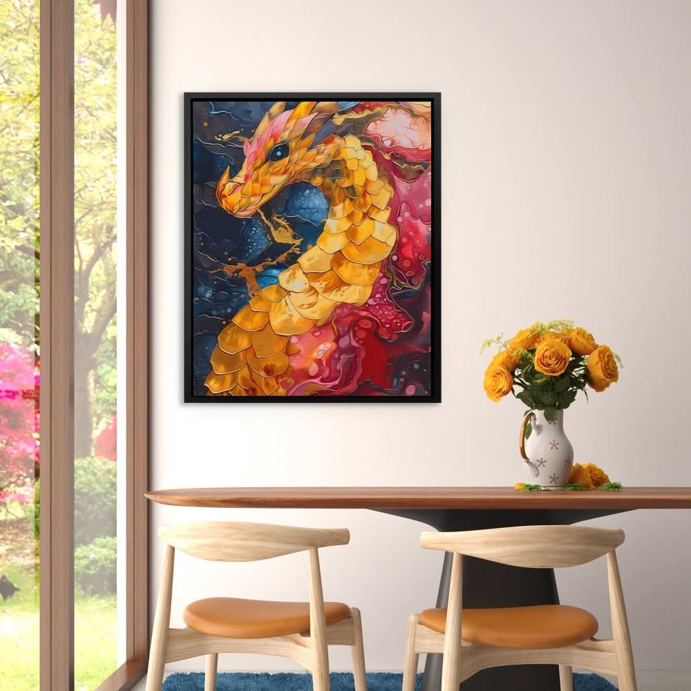 Inferno Dragon - Fantasy Wall Art in Black Frame