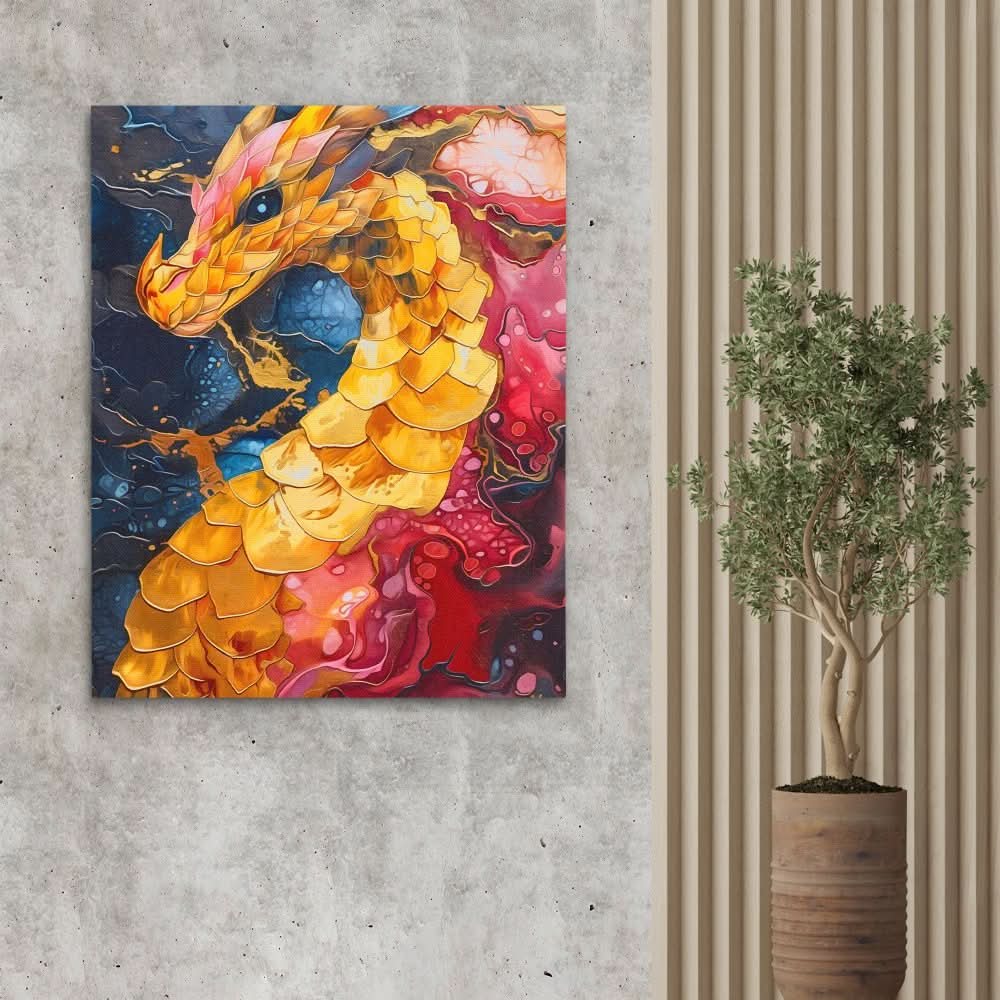 Inferno Dragon - Modern Gold Canvas Wall Art