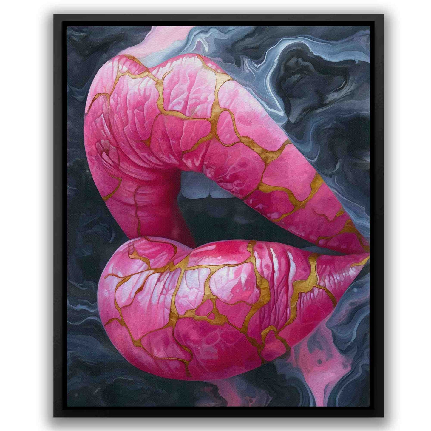 Injected Lips - Lips Wall Art in Black Frame