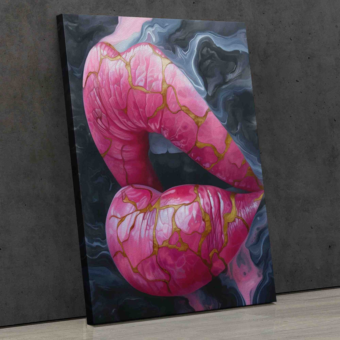 Injected Lips - Pop Art Black Canvas Wall Art