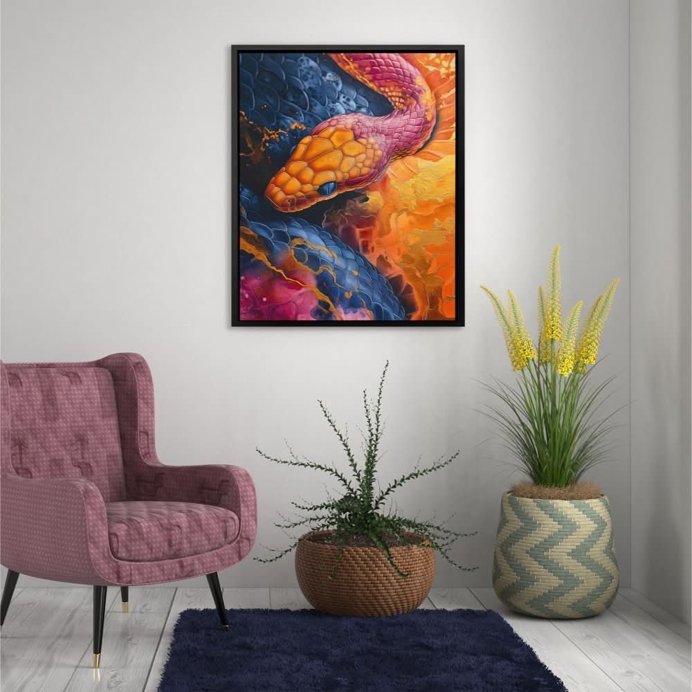 Iridescent Serpent - Wall Art in Black Frame