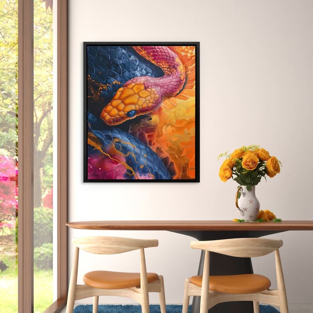 Iridescent Serpent - Dark Academia Wall Art in Black Frame