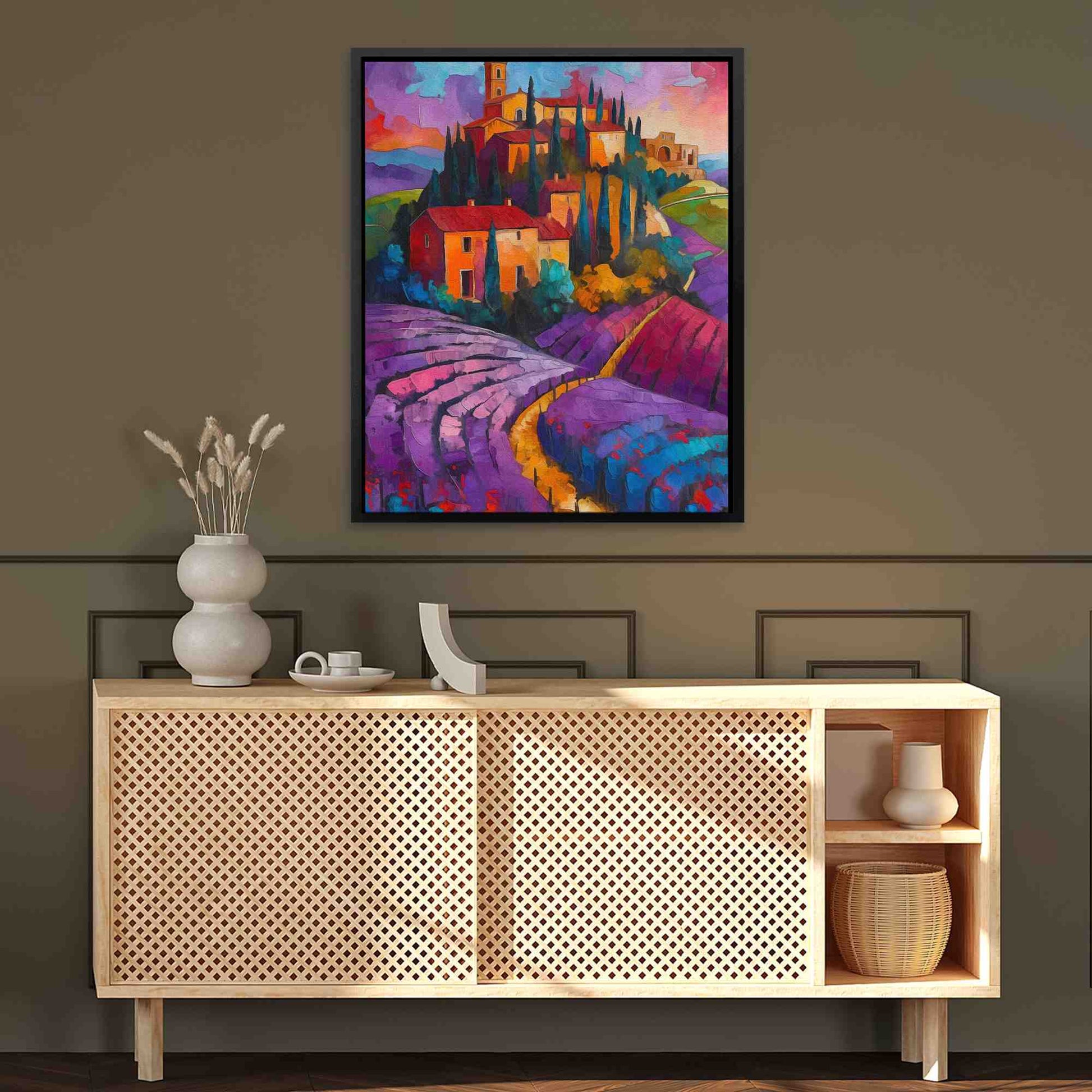 Italian Vineyard - Landscapes Wall Art in Black Frame