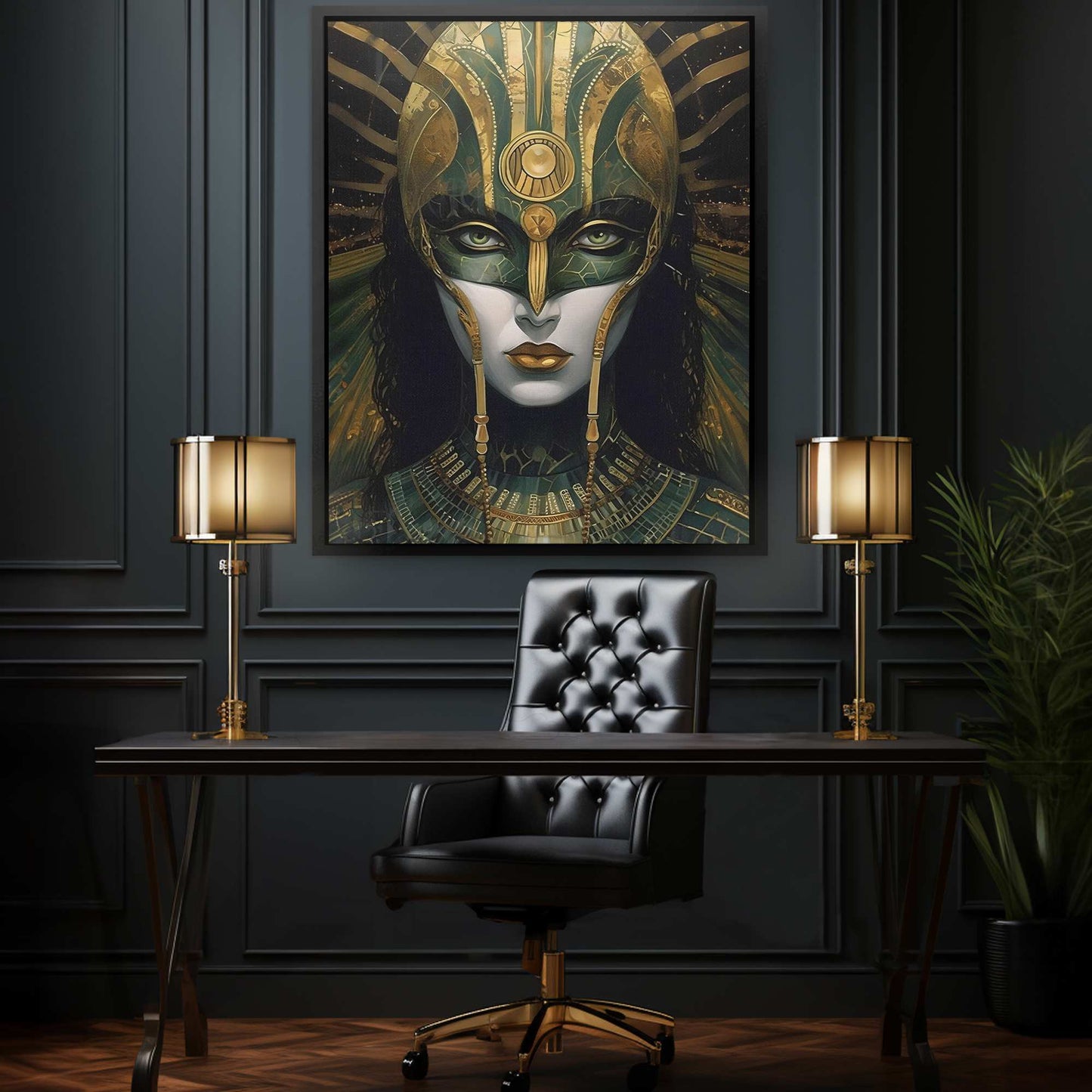 Jade Divinity - Queen Wall Art in Black Frame