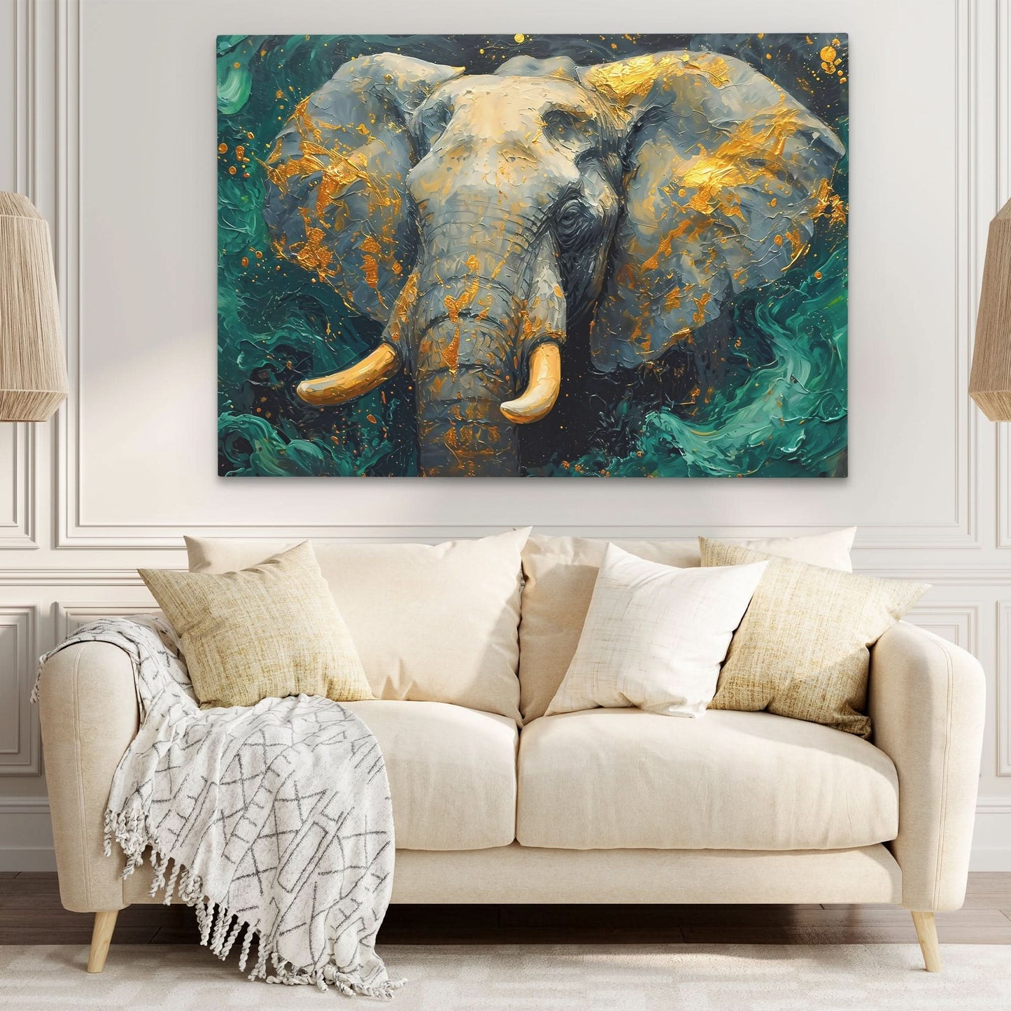 Jade Elephant Tusks - Gold Wall Art