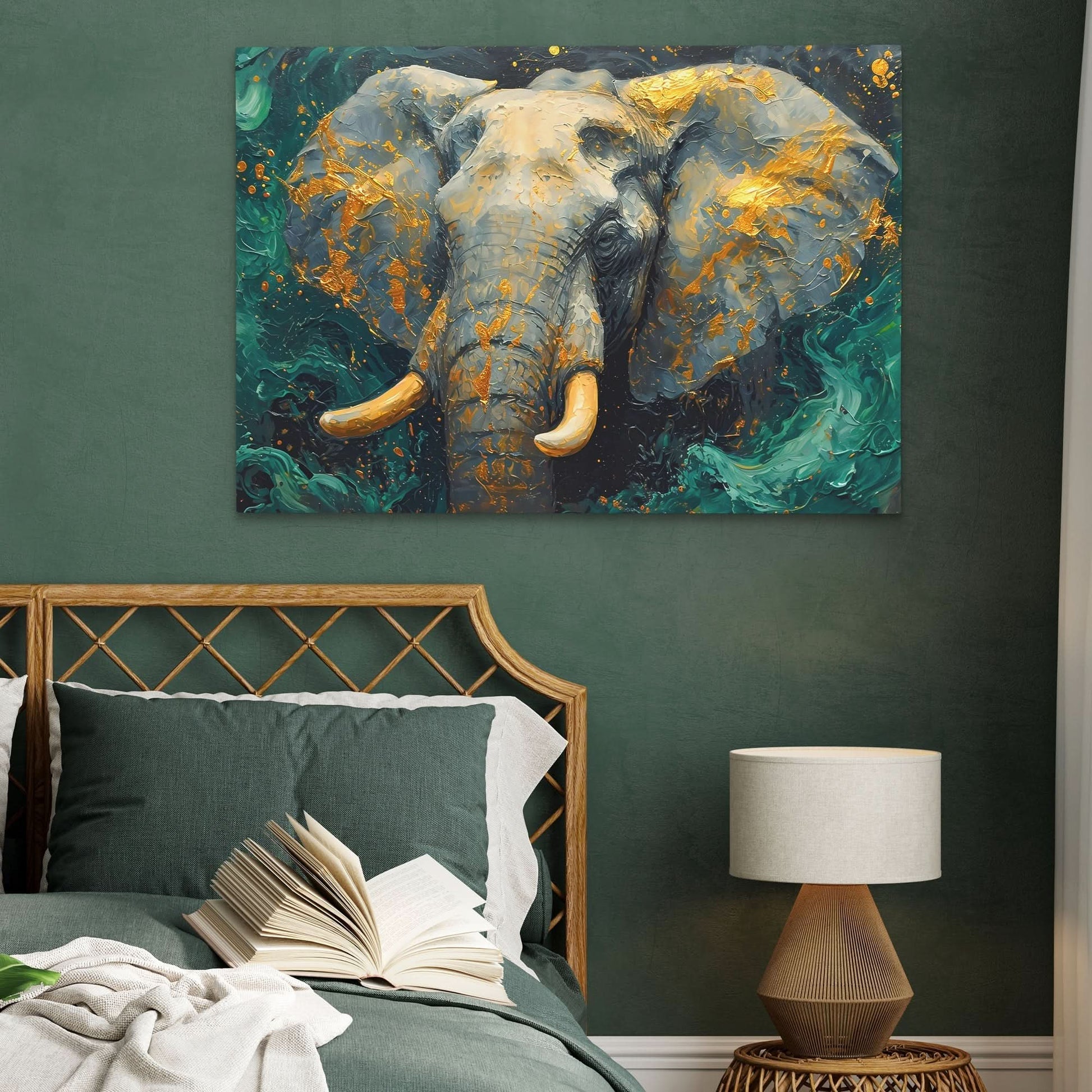 Jade Elephant Tusks - Gold Canvas Wall Art
