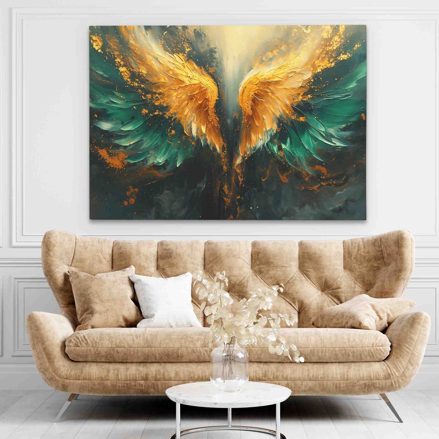 Jade Wings - Abstract Gold Canvas Wall Art