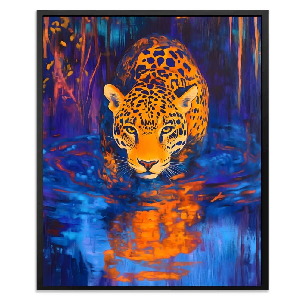 Jaguar at Midnight Stream - Animals Art for Living Room