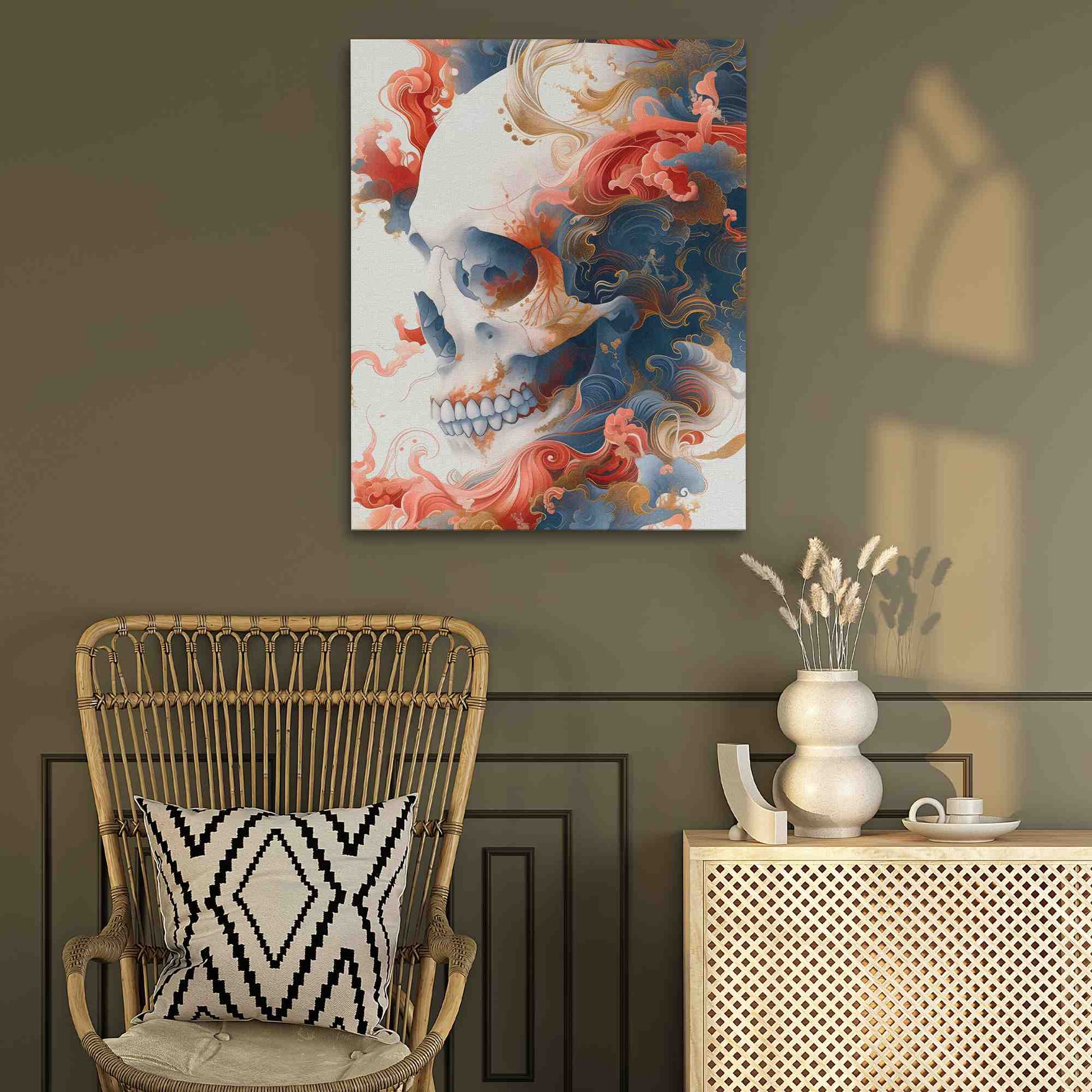 Japanese Style Skull - Large Canvas Print
